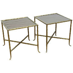 Pair of Bagues Style Bronze and Bronze Mirrored Side Tables 5