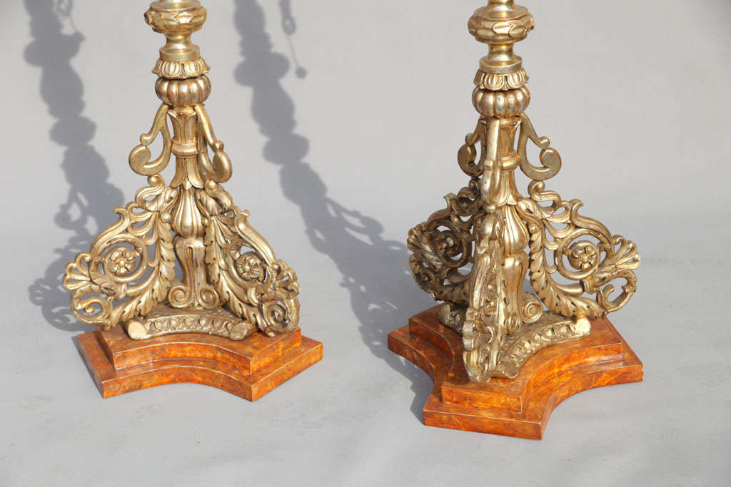 Large Pair of 19c. Silvergilt Pricket Torchieres 3