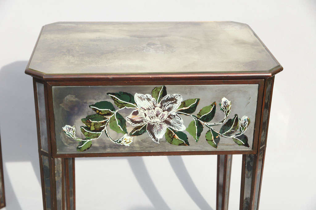 Wood Pair of Mirrored Églomisé  End Tables