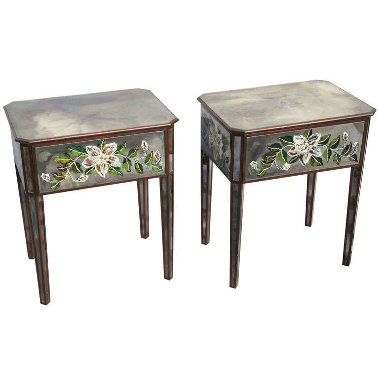 Pair of Mirrored Églomisé  End Tables
