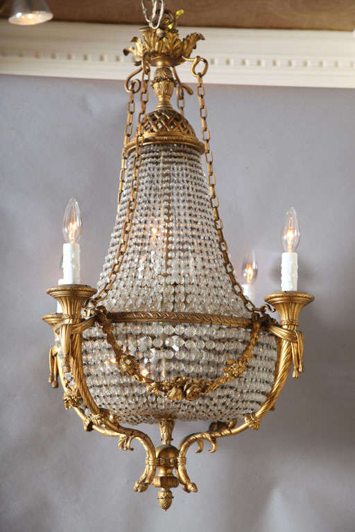 French Fine Bronze and Crystal Period Empire Chandelier For Sale