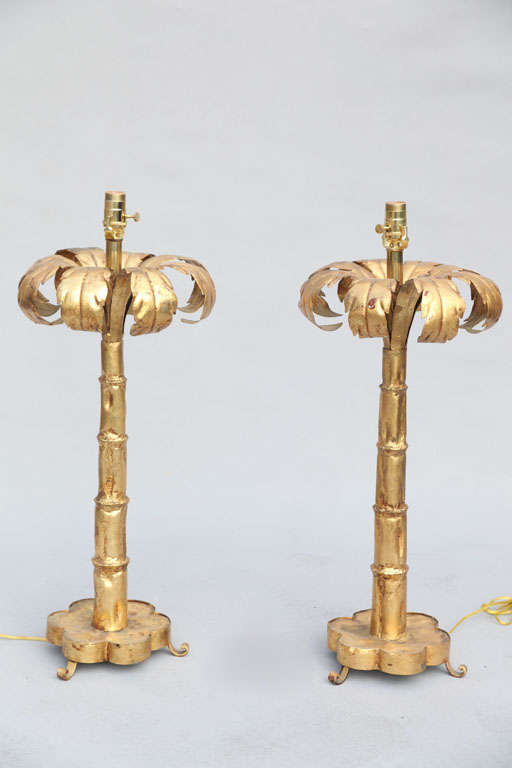 Pair of Gilt Palm Tree Lamps