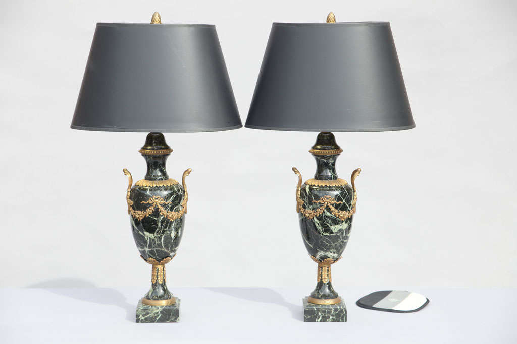 Pair of 19c. Marble Urn Lamps