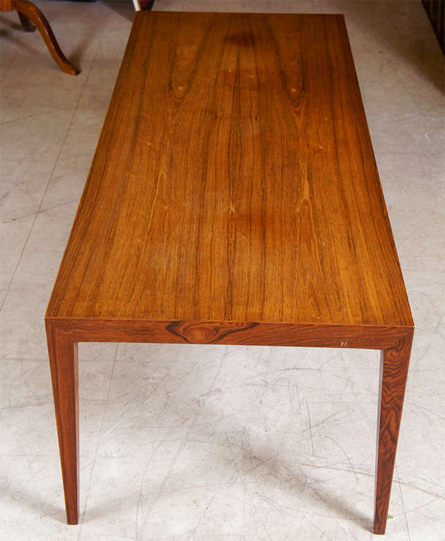 Long coffee table in teakwood by Severin Hansen, Danish designer with tapered legs