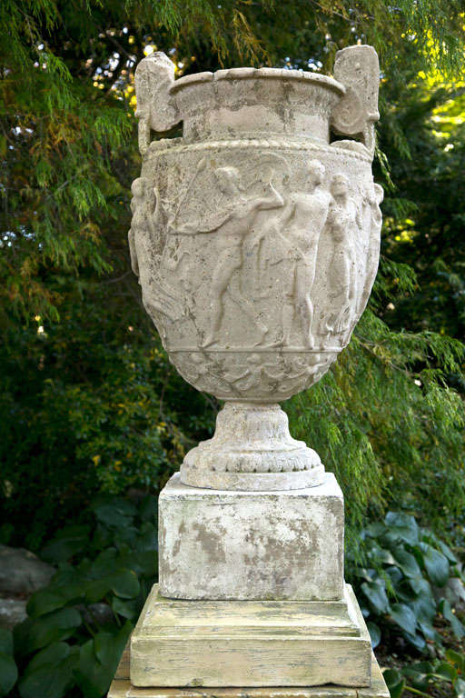 A solid composition stone vase after the antique Townley Vase. The first-century-BC marble original, discovered in 1773, was later named for its subsequent owner, Charles Townley (1737-1804). Literature: John Davis, 