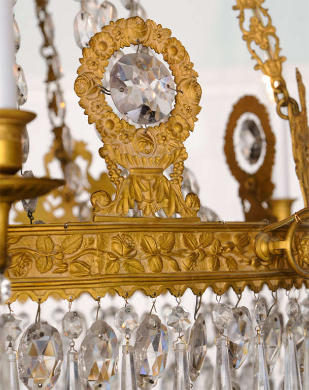 Fine French Empire Eight-Light Ormolu and Crystal Chandelier For Sale 1