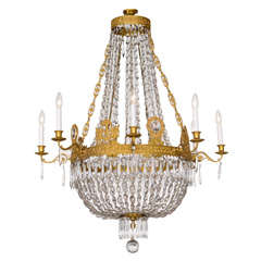 Fine French Empire Eight-Light Ormolu and Crystal Chandelier
