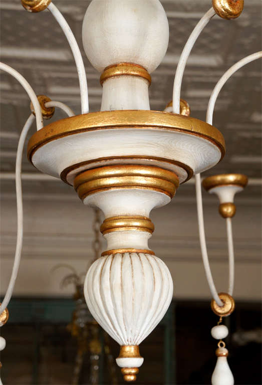 Vintage Italian Gilt and Painted Six Light Chandelier In Good Condition For Sale In Hudson, NY