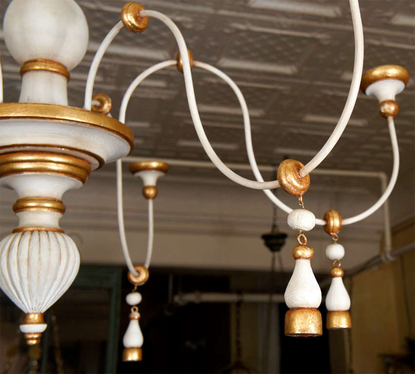 20th Century Vintage Italian Gilt and Painted Six Light Chandelier For Sale