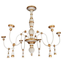 Vintage Italian Gilt and Painted Six Light Chandelier