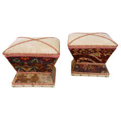 Pair of Victorian Carpet  Upholstered Stools