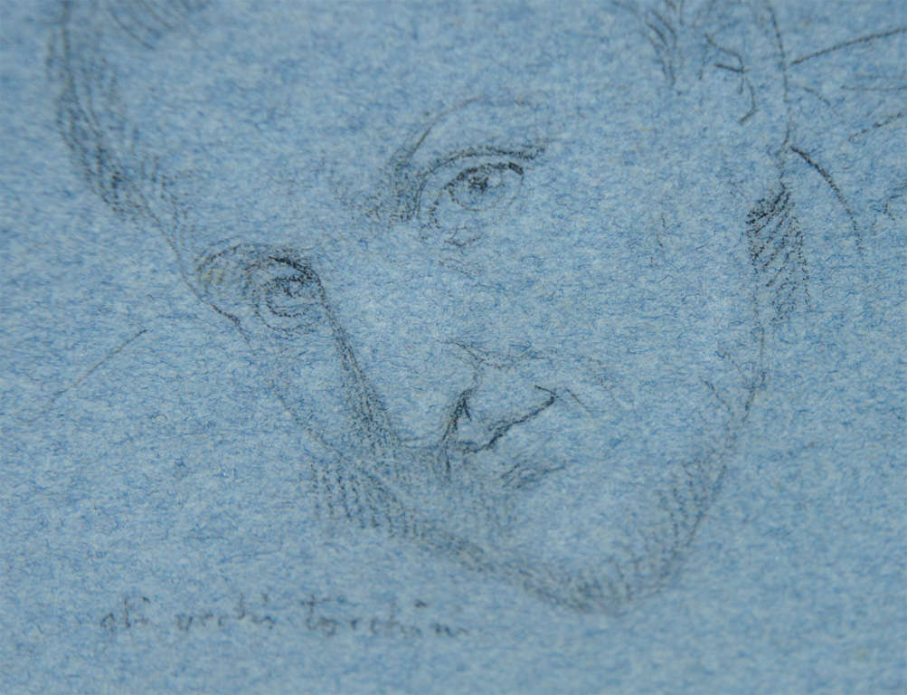 These four drawings, while small in scale but large in style and impact, are of fine quality. Two are of priest and two are of officers. The paper, a fine blue color, makes the drawings even more sensitive in feeling. Almost surely done from life