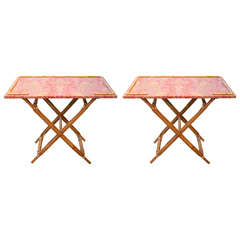 A Pair of Vintage Bamboo and Fabric Upholstered Tables