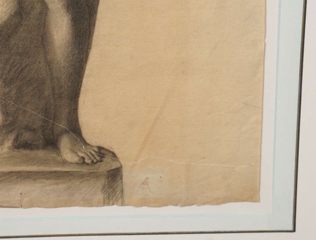 German Classical Drawing of an Ancient Statue In Good Condition For Sale In Hudson, NY