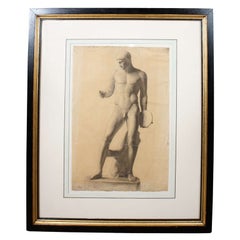 German Classical Drawing of an Ancient Statue