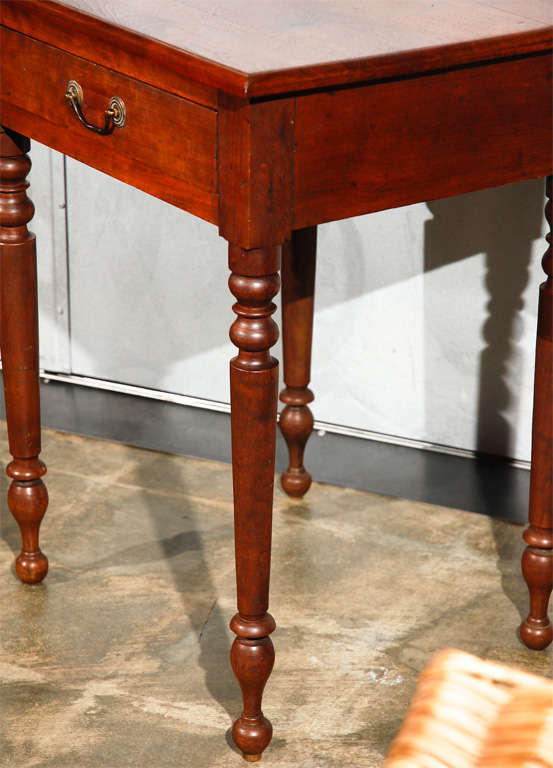 Polished Antique One Drawer Table on Turned Legs For Sale