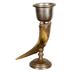 Antique Horn with Cup Mounted on Stand
