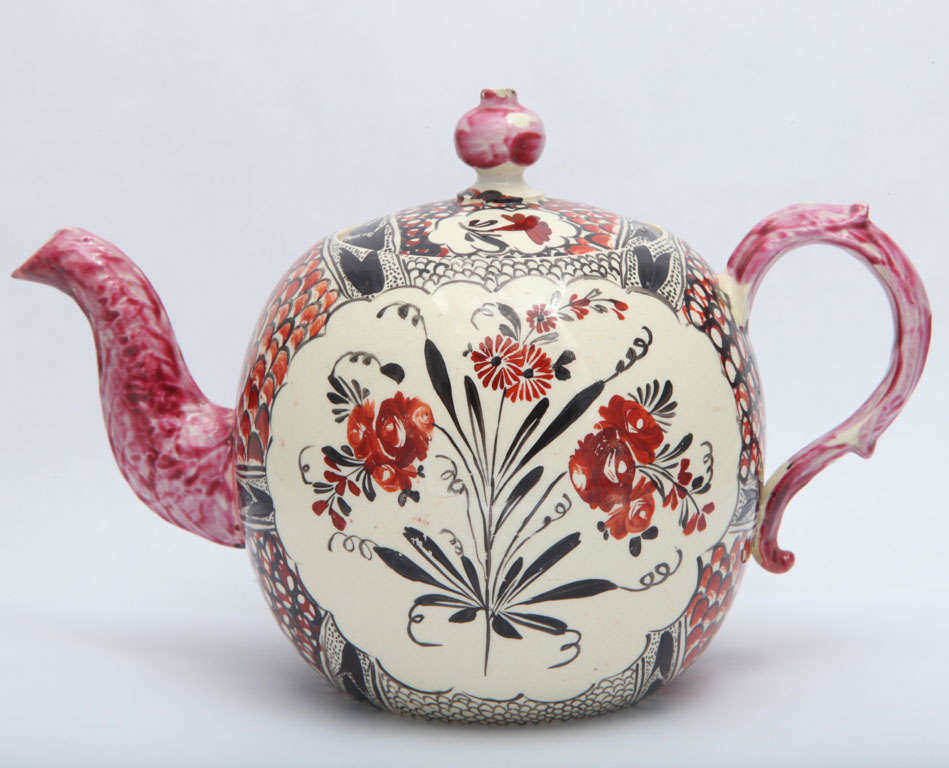 British A Rare English Creamware Chintz Teapot For Sale