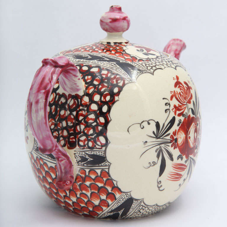 18th Century and Earlier A Rare English Creamware Chintz Teapot For Sale