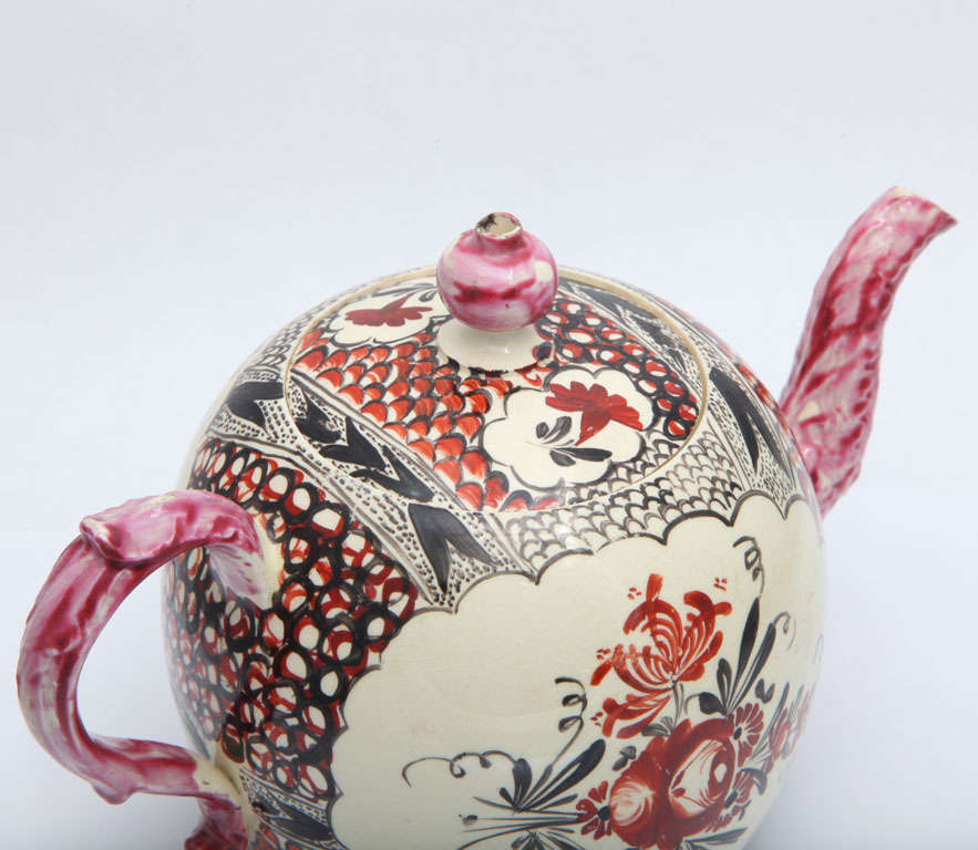 Pottery A Rare English Creamware Chintz Teapot For Sale