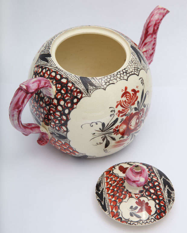 A Rare English Creamware Chintz Teapot For Sale 1