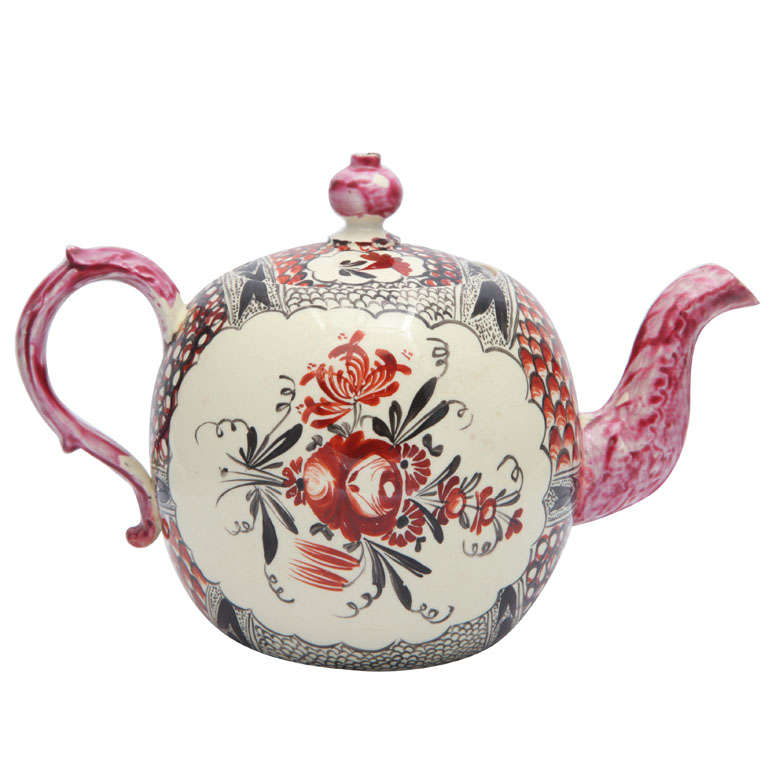 A Rare English Creamware Chintz Teapot For Sale
