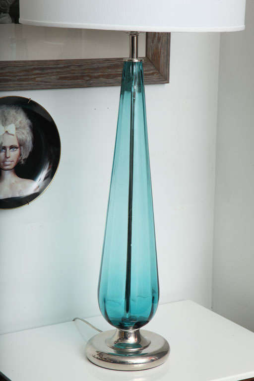 Mid-Century Modern Caribbean Blue Murano Teardrop Lamp