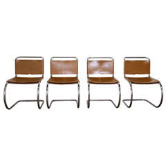 Set of Four Mies van der Rohe Leather Chairs by Knoll