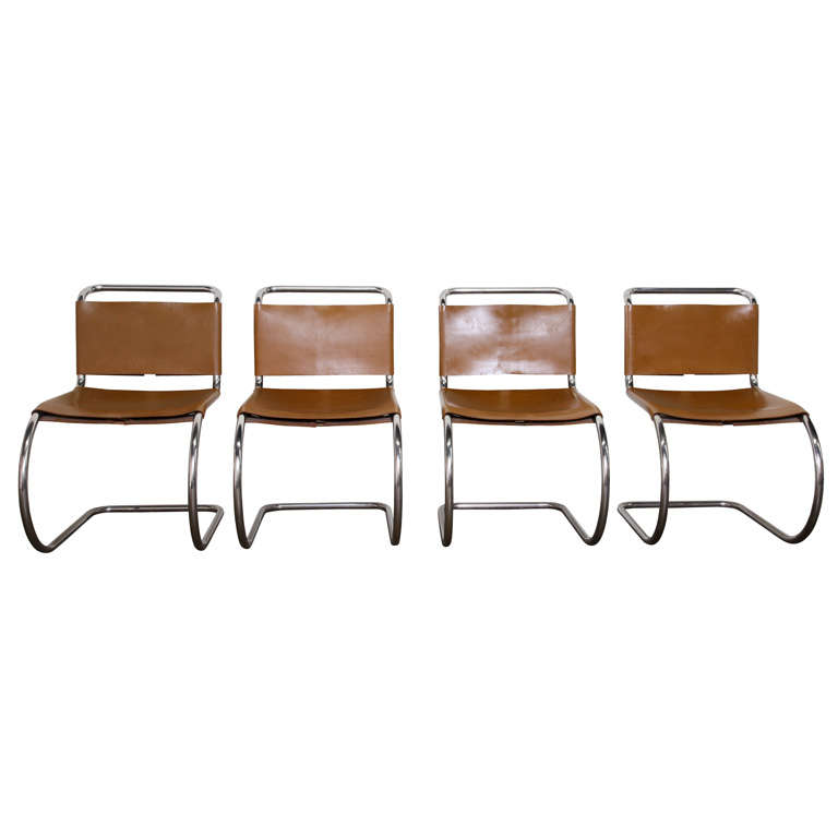 Set of Four Mies van der Rohe Leather Chairs by Knoll