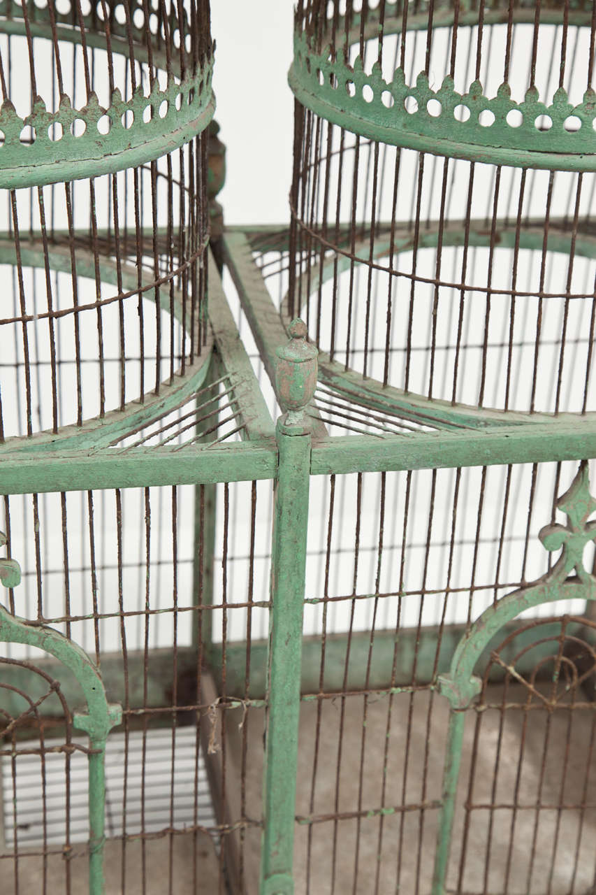 Wood Green Painted Bird Cage, circa 1880-1900 For Sale
