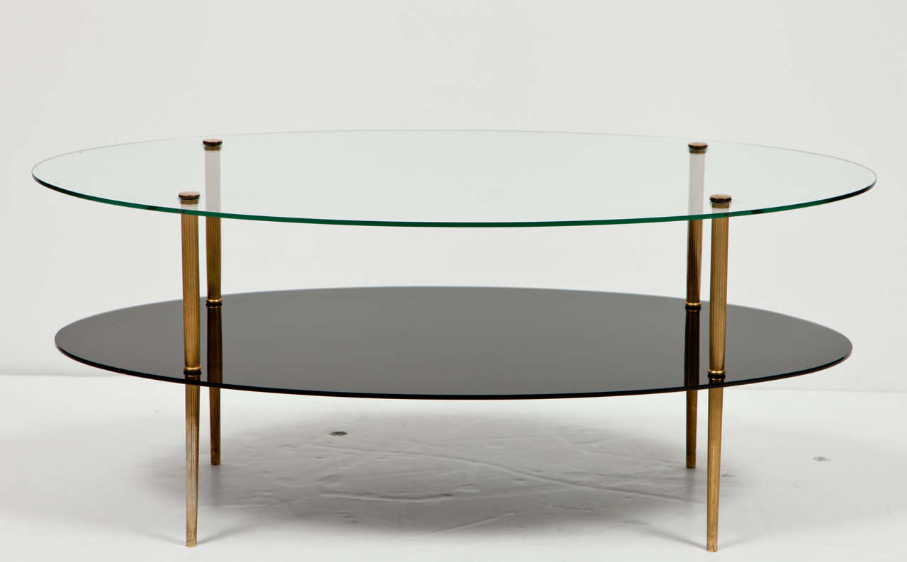 Mid-20th Century Oval Glass Two-Tier Coffee Table