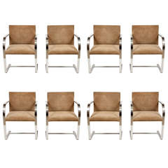 Set of 8  Brno Chairs, chrome frame, suede seats "Mies van der Rohe"