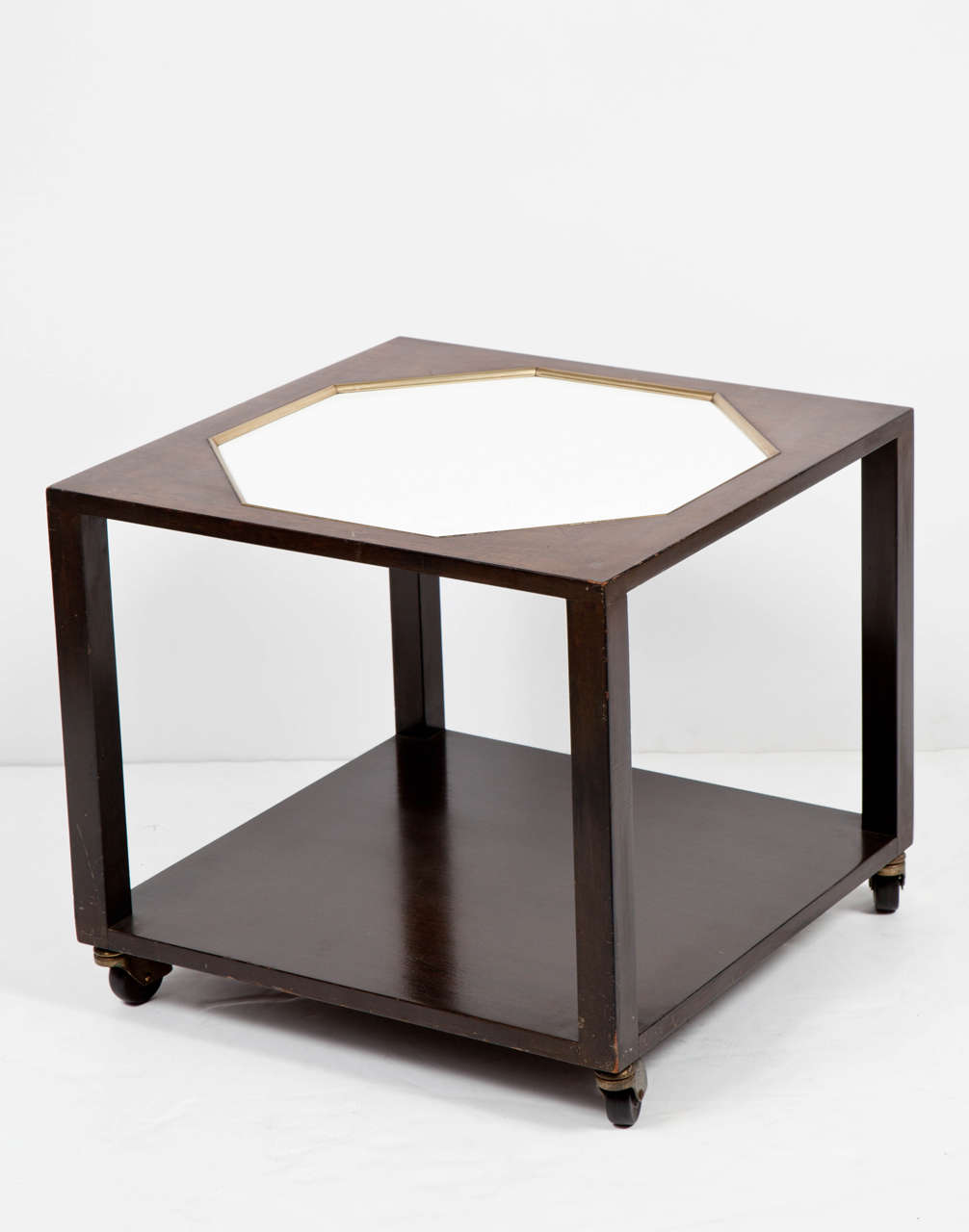 American Walnut End Table with White Inset Top in the Manner of Harvey Probber For Sale