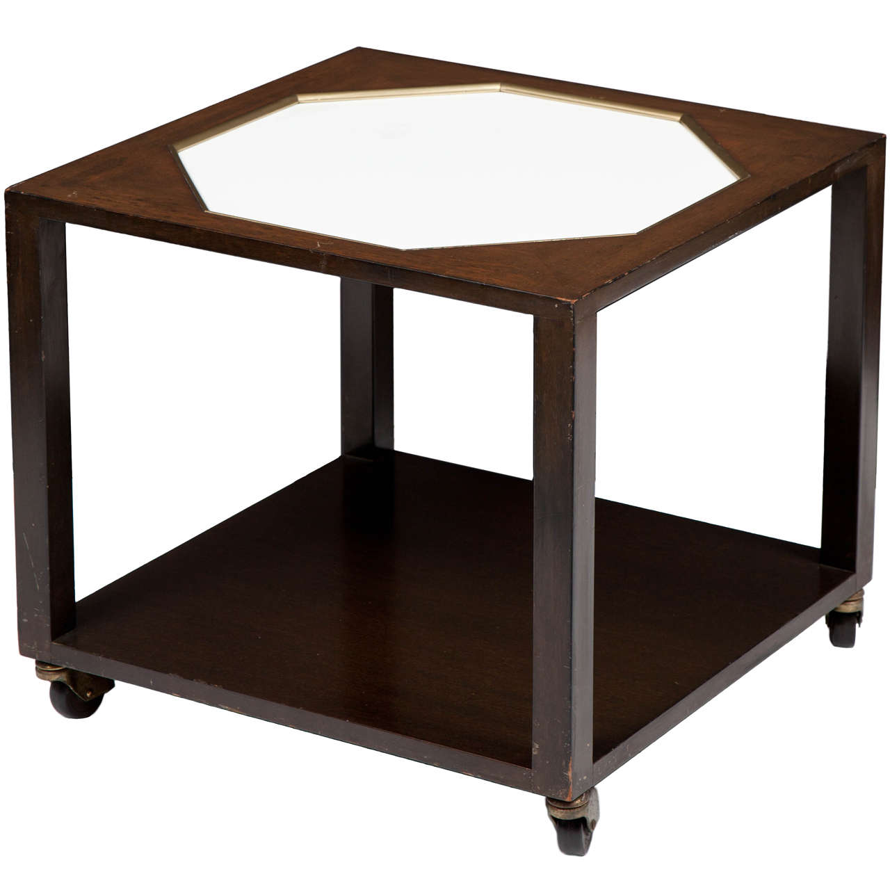 Walnut End Table with White Inset Top in the Manner of Harvey Probber