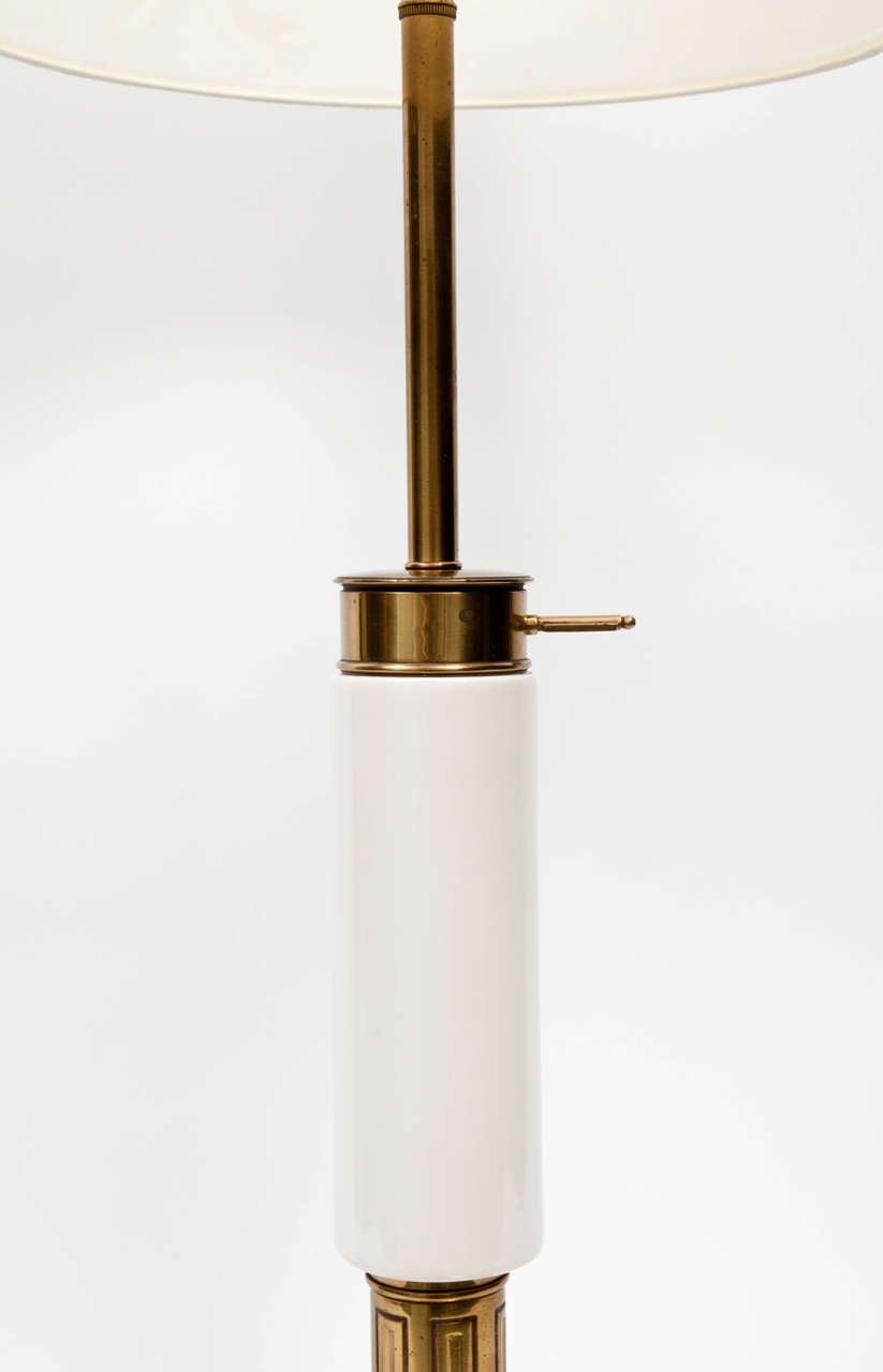 American Stiffel Modernist White Ceramic and Brass Table Lamp