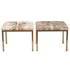 Pair of Brass and Hide Benches by Mastercraft