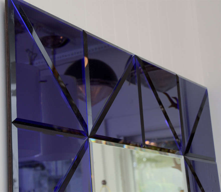 Blue Glass Triangle Surround Bevel Mirror In Excellent Condition In Bridgehampton, NY