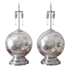 Pair of Spherical Mercury Glass Lamps 2