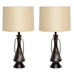 A Pair of 1920's Japanese Modernist bronze  Table Lamps
