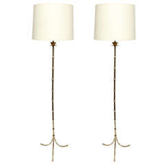Pair of 1950's French Bronze Floor Lamps by Maison Bagues