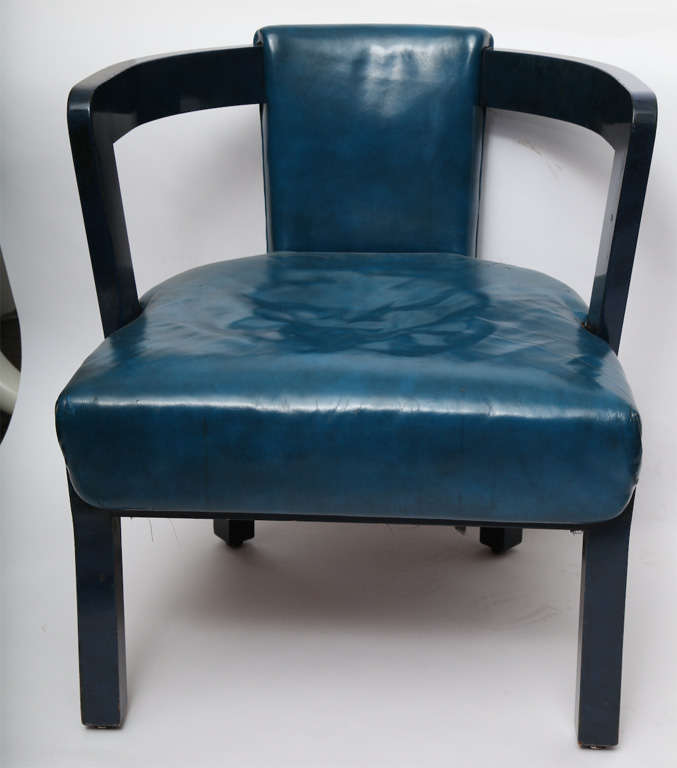 A Pair of 1930's American Modernist lacquer and leather Chairs