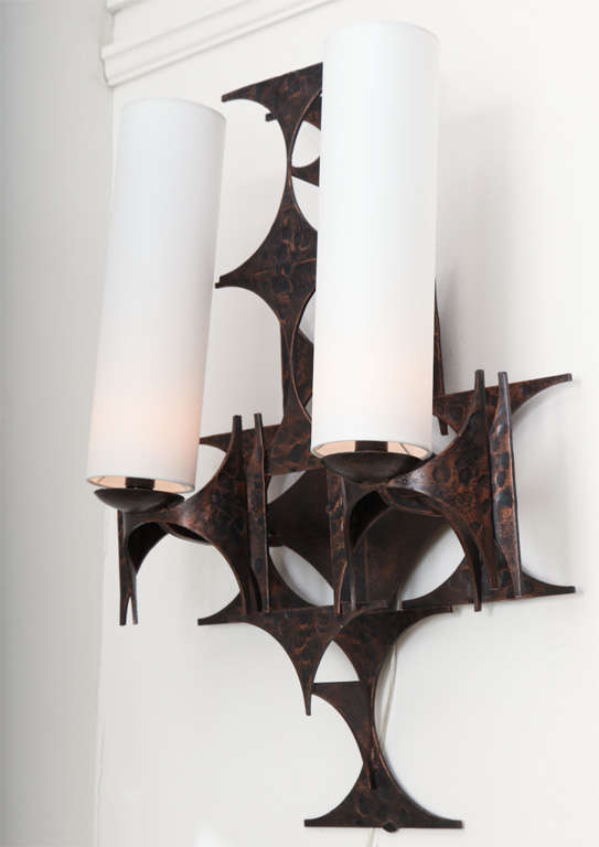 A 1970's Brutalist patinated iron Wall Sconce