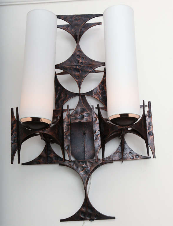 American 1970's Brutalist Patinated Iron Wall Sconce