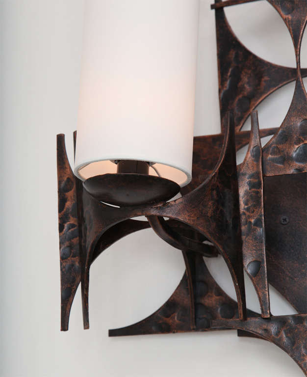 1970's Brutalist Patinated Iron Wall Sconce In Excellent Condition In New York, NY