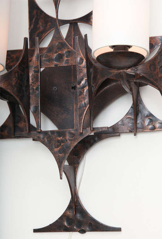 Late 20th Century 1970's Brutalist Patinated Iron Wall Sconce