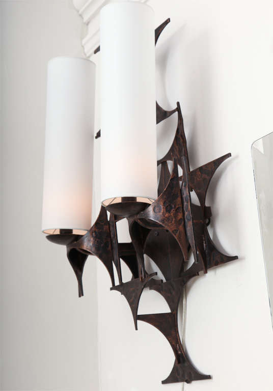 1970's Brutalist Patinated Iron Wall Sconce 2