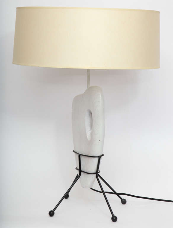 A Pair of 1950's Sculptural Amorphic plaster and iron Table Lamps