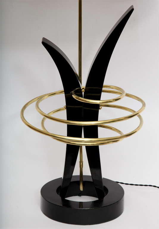 American 1950's Sculptural Brass and Black Lacquer Table Lamp