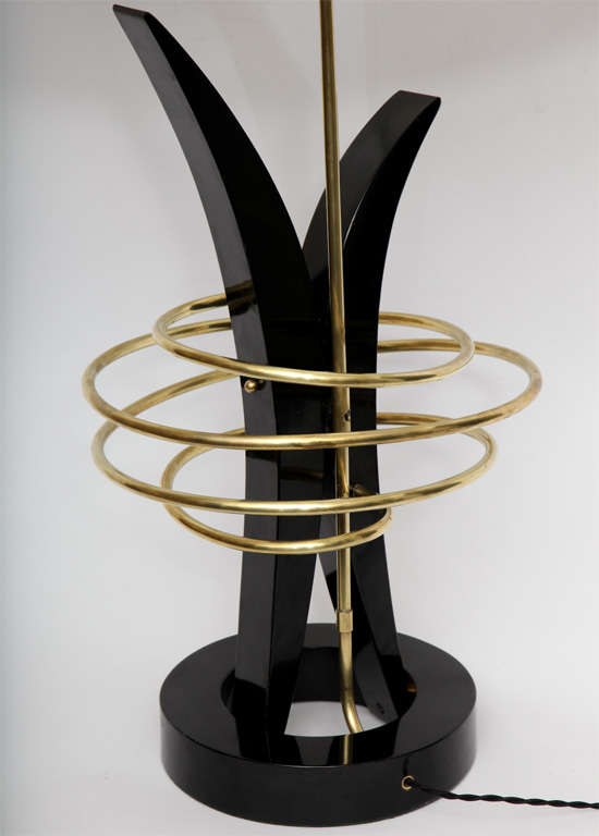 Silk 1950's Sculptural Brass and Black Lacquer Table Lamp
