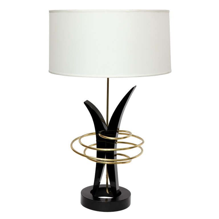 1950's Sculptural Brass and Black Lacquer Table Lamp